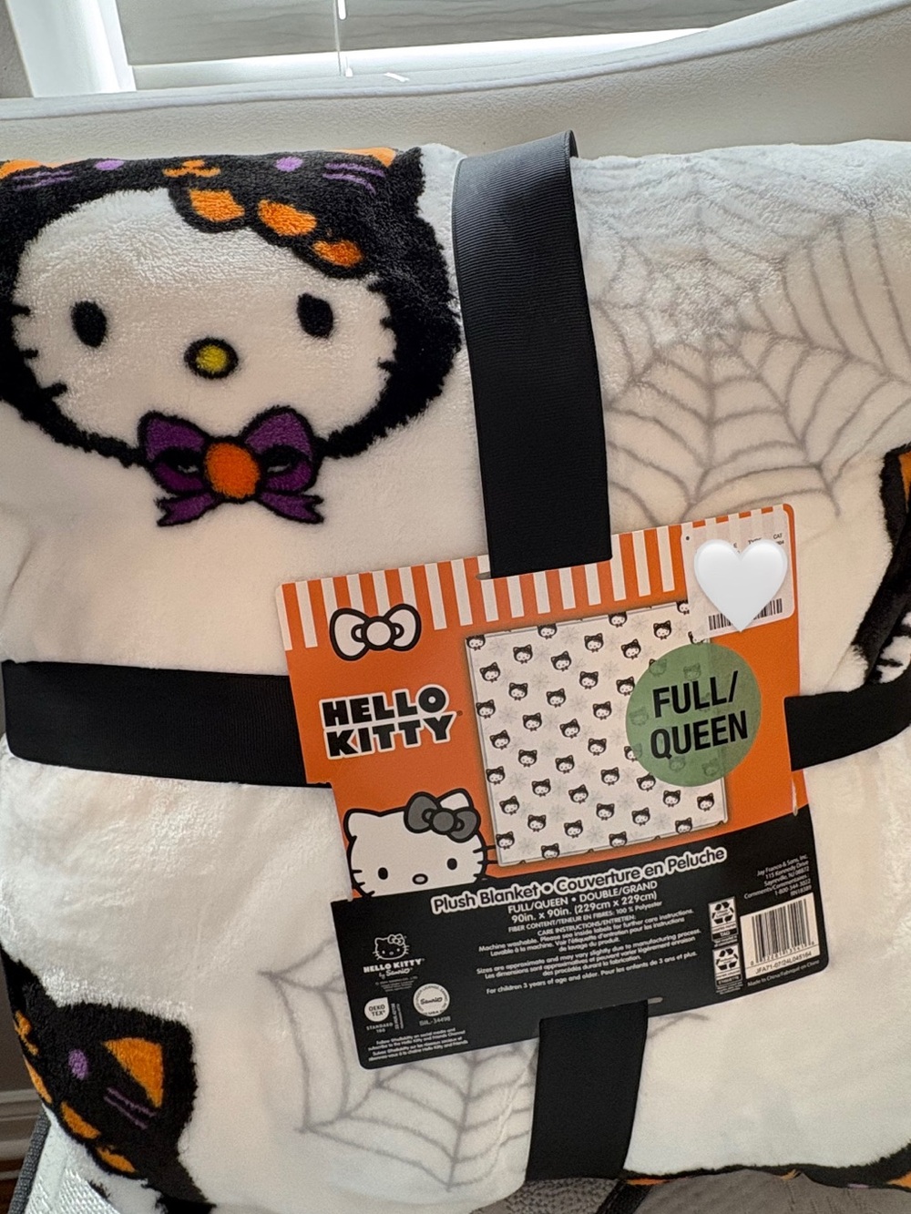 Hello Kitty Plush Throw Blanket in White, Black, Purple & Orange